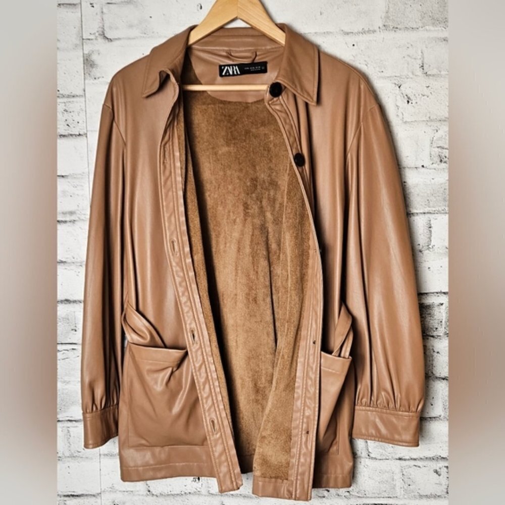 Zara Faux Leather Short Trench Coat - Picture 8 of 15